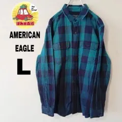 USA古着　AMERICANEAGLE ネルシャツ　L グリーンネイビーチェック