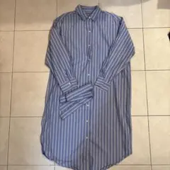 青と白のストライプ シャツワンピース