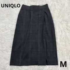ユニクロ　チェックナロースカート　ハイウエスト　膝丈スカート　ダークグレー