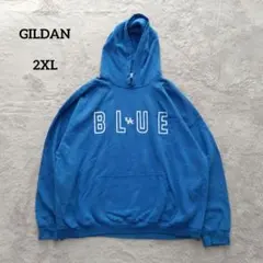 ギルダン パーカー スウェット ロゴ 青 2XL ビッグシルエット 希少サイズ