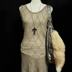 ノースリーブ ワンピース 編み 透け y2k 森ガール フェアリーグランジ