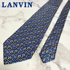 N146【新品未使用】LANVIN★ネクタイ ブルー系 総柄 シルク フランス製のサムネイル