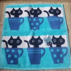 Atsuko Matano 猫とカップ タオルハンカチ 25x25cm