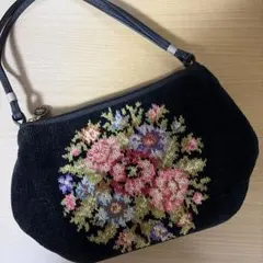 FEILER 花柄刺繍 ハンドバッグ 黒