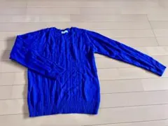 青 ケーブルニットセーター 長袖