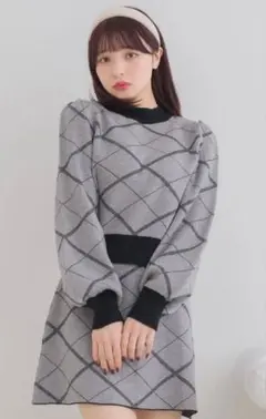 ems excite エムズエキサイト アーガイル ニット セットアップ グレー