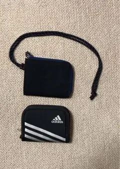 アディダス 黒財布/ストラップ付き紺財布セット