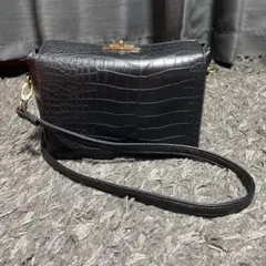 クロコダイル風 ブラック ショルダーバッグ