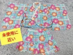 ベビー浴衣 甚平 90サイズ 花柄 水色 スカート浴衣