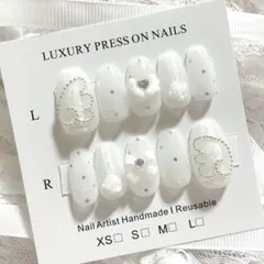 現品୨୧ウィッシュコア韓国ネイルチップ　乳白色ホワイト　薔薇レース羽　バレリーナ