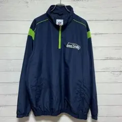 ま*ん様 NFLシアトル・シーホークス ナイロンジャケット 刺繍ロゴ ネイビーX