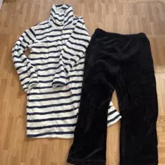 マタニティパジャマ 授乳口 M〜Lサイズ ストライプ フリースパジャマ 冬用