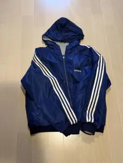 adidas ネイビー ナイロンジャケット フード付き