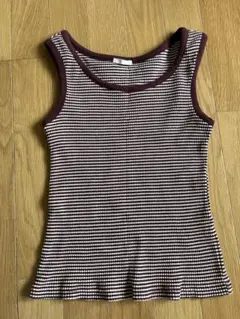 GU リブタンクトップ ブラウン ボーダー