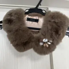 any sis　ファーショール　つけ襟 ブラウン ビジュー　結婚式　謝恩会