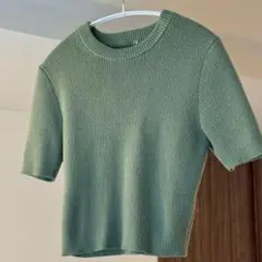 ZARA グリーン 半袖リブニットセーター