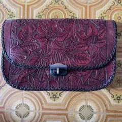 ハンドメイド レザー 花柄 クラッチバッグ