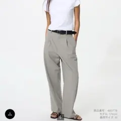 UNIQLO タックワイドパンツ グレーストライプ Mサイズ