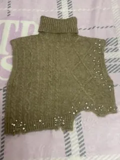 ZARA♡ラインストーンニット　ベージュブラウン