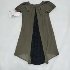 新品タグ付きオリーブグリーン Aラインドレス フリル袖S