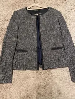【未着用】ノーカラーグレー ツイードジャケット　卒業式 入学式 におすすめ