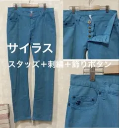 SILAS サイラス スタッズ＋刺繍＋飾りボタン　カラーデニム　M　イギリスUKのサムネイル