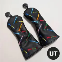 ヘッドカバー ユーティリティ UT 2個 番手タグ ゴルフティー柄 ブラック