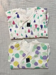 ベビー ラップロンパース(60~70) 2点セット(水玉＆ツリー柄)