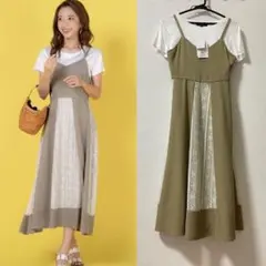 新品！《セットアイテム》レース切り替えキャミソールワンピース×Tシャツセットのサムネイル