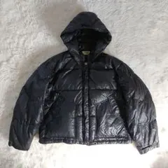 Lサイズ✨着脱可能フード クロコダイル 短丈 ダウンジャケット 肉厚 光沢 黒色