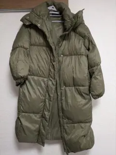 ZARA フード付きオリーブグリーンロングジャケット
