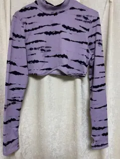H&M 紫黒ストライプ クロップドTシャツ L