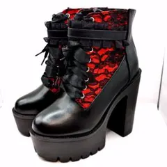 【新品】レディース レースアップ ショートブーツ 23.5cm ゴシック