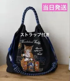 刺繍エコバッグ　エコバッグ　猫　トート　ショルダー　ナイロン　ストラップ　M 秋