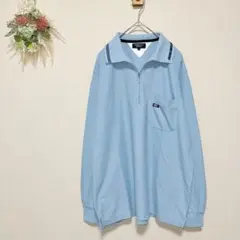 ミチコロンドン【L】水色 ハーフジップポロ 長袖 ロゴ入り 無地 春夏のサムネイル
