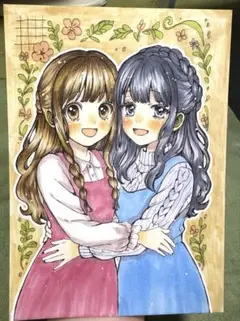 二人の女の子　手描きイラスト　オリジナル