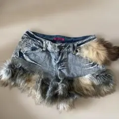 ファー付きデニムショートパンツ