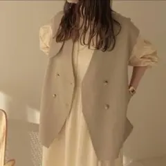 【美品】Alumu. エルム ジレ ベスト グレージュ フリーサイズ 春夏秋