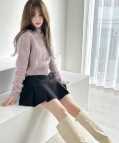 美品　グレイル　ウール混モヘヤタッチショート丈ニットカーディガン[an1232]