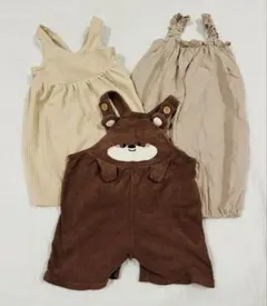 オーバーオール　ベビー服　ベージュ　クマ柄　80サイズ　３点セット　まとめ売り