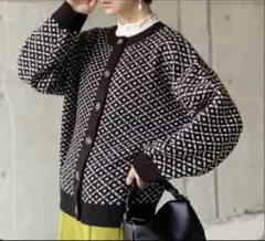 新品　ブラック　ジャガード前後2way ニットカーディガン　プルオーバー