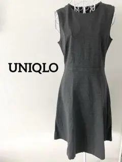 【UNIQLO】フレアワンピース　ノースリーブ　クルーネック　グレー　S