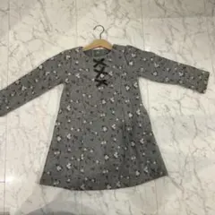 120cm BeBe 花柄リボン装飾長袖ワンピース