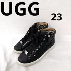 295○ UGG ブラックレザー ハイカットスニーカー 23 - メルカリ