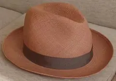 美品 ボルサリーノ Borsalino パナマ帽 ブラウン/グリーン リボン
