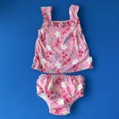 80-90cm ベビー水着 女の子 いちご柄 ピンク