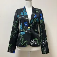 カルバンクライン　花柄　ブラック　テーラードジャケット　素敵　大人　上品　華やか