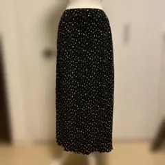 ドット柄 プリーツロングスカート ブラック ポケット付