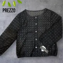 新品タグ付き✨【PREZZO】透かし編みレースボタンカーディガン　ブラック