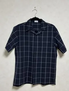 ネイビー チェック柄 半袖シャツ